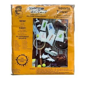 Vintage 1983 Speed Stitch Free Motion Machine Embroidery Sports Towel Kit
